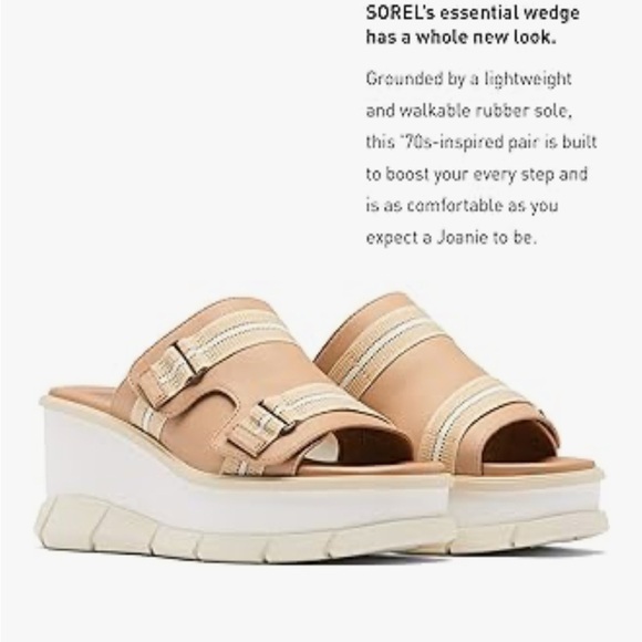 SOREL Joanie III Slide Sandals in Neutral Beige White Platforms Comfort Size 8.5 - Picture 3 of 16